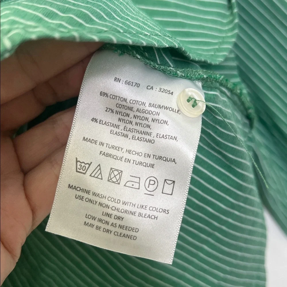 Anthropologie - Maeve Katherine Green And White Button Down Knotted Blouse SZ 8 - Picture 9 of 11